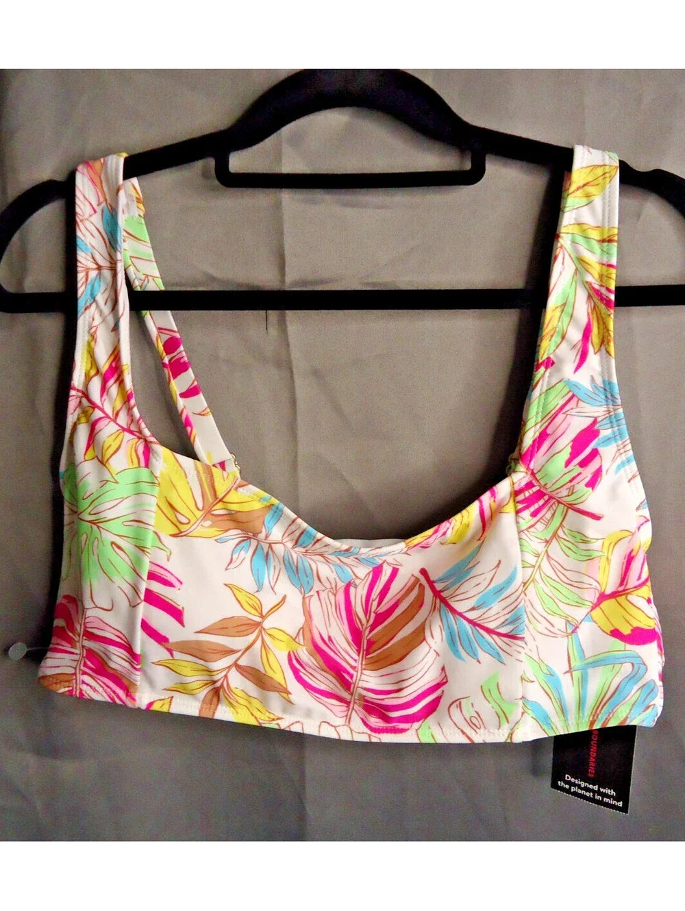 No Boundaries Square Neck Palm Leaf Bikini Swim Top Size Juniors XL (15-17) NWT